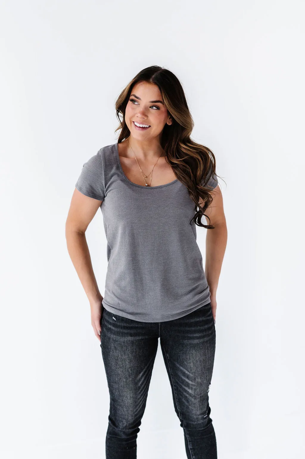 Everleigh Ribbed Top in Grey