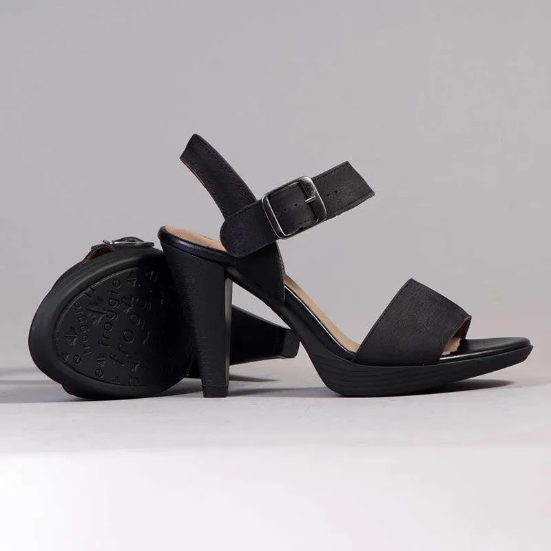 Froggie Mia Leather Ankle Strap Heel - Black