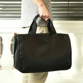 Full Grain Leather Weaving Briefcase Large Capacity Handbag Men Business Laptop Bag Shoulder Bags