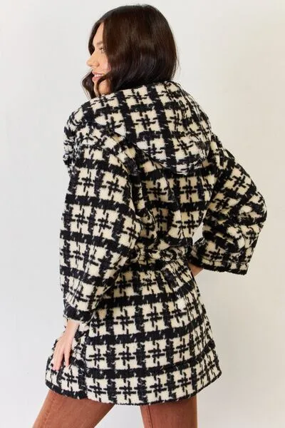 Fuzzy Plaid Hooded Shacket