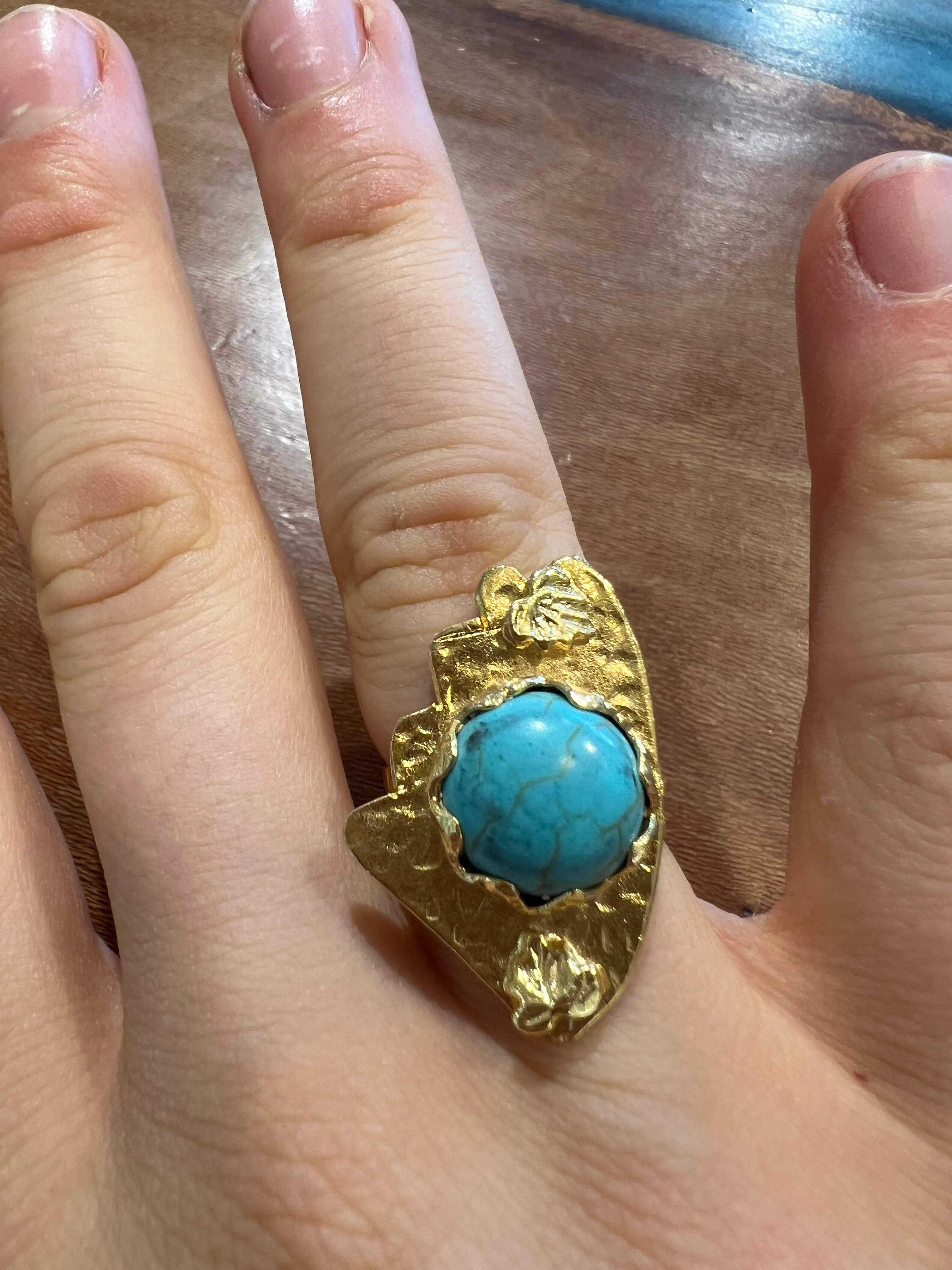 Gold and Turquoise Abstract Statement Ring