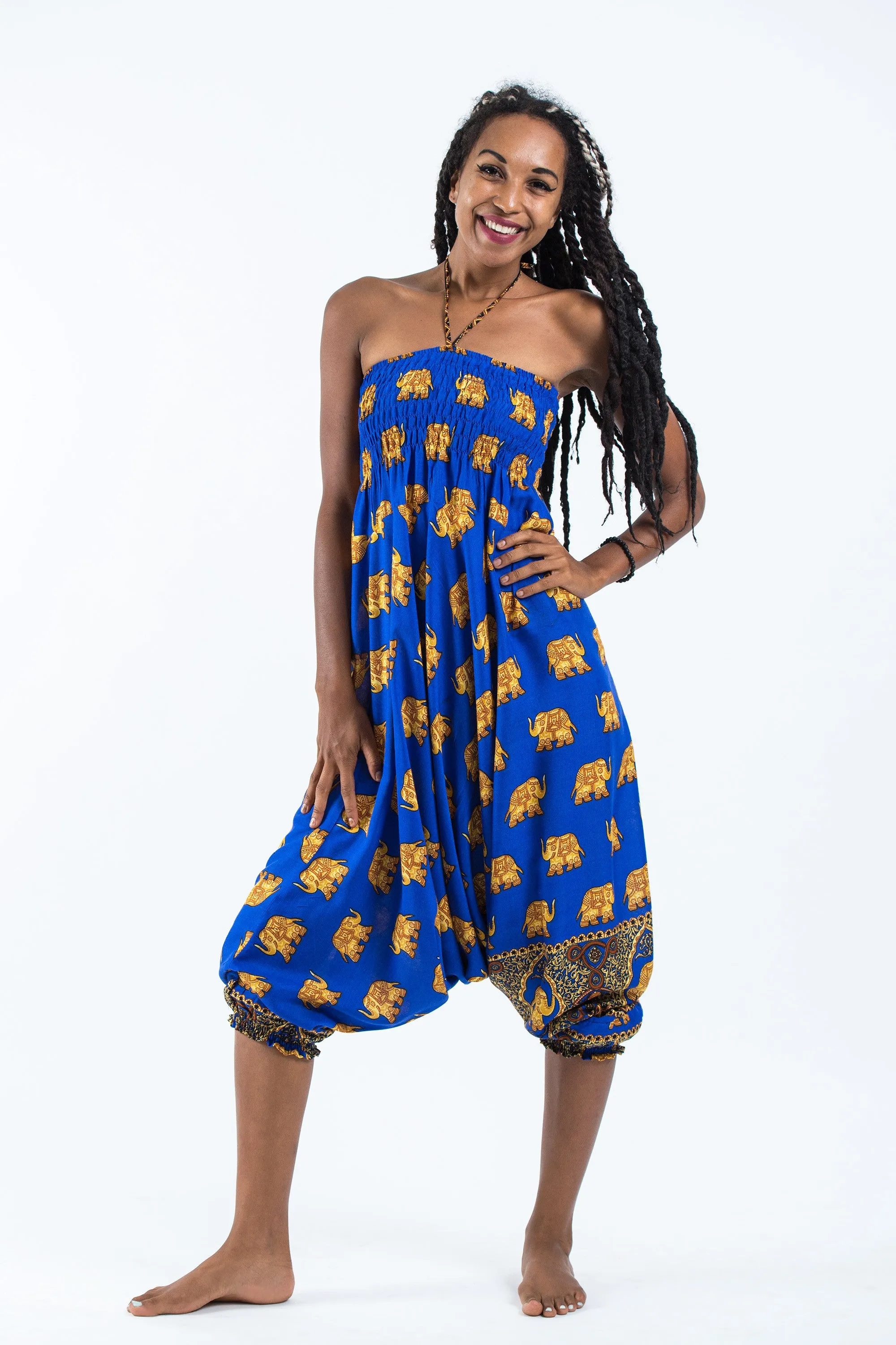 Golden Elephant 2-in-1 Jumpsuit Elephant Pants in Blue