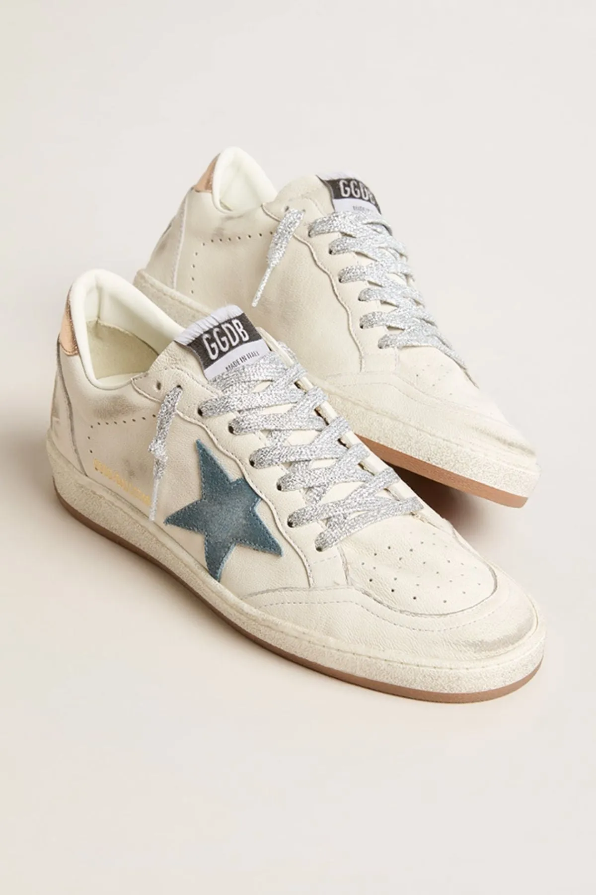 Golden Goose Ball Star Sneaker - White/ Smoke Blue/ Peach