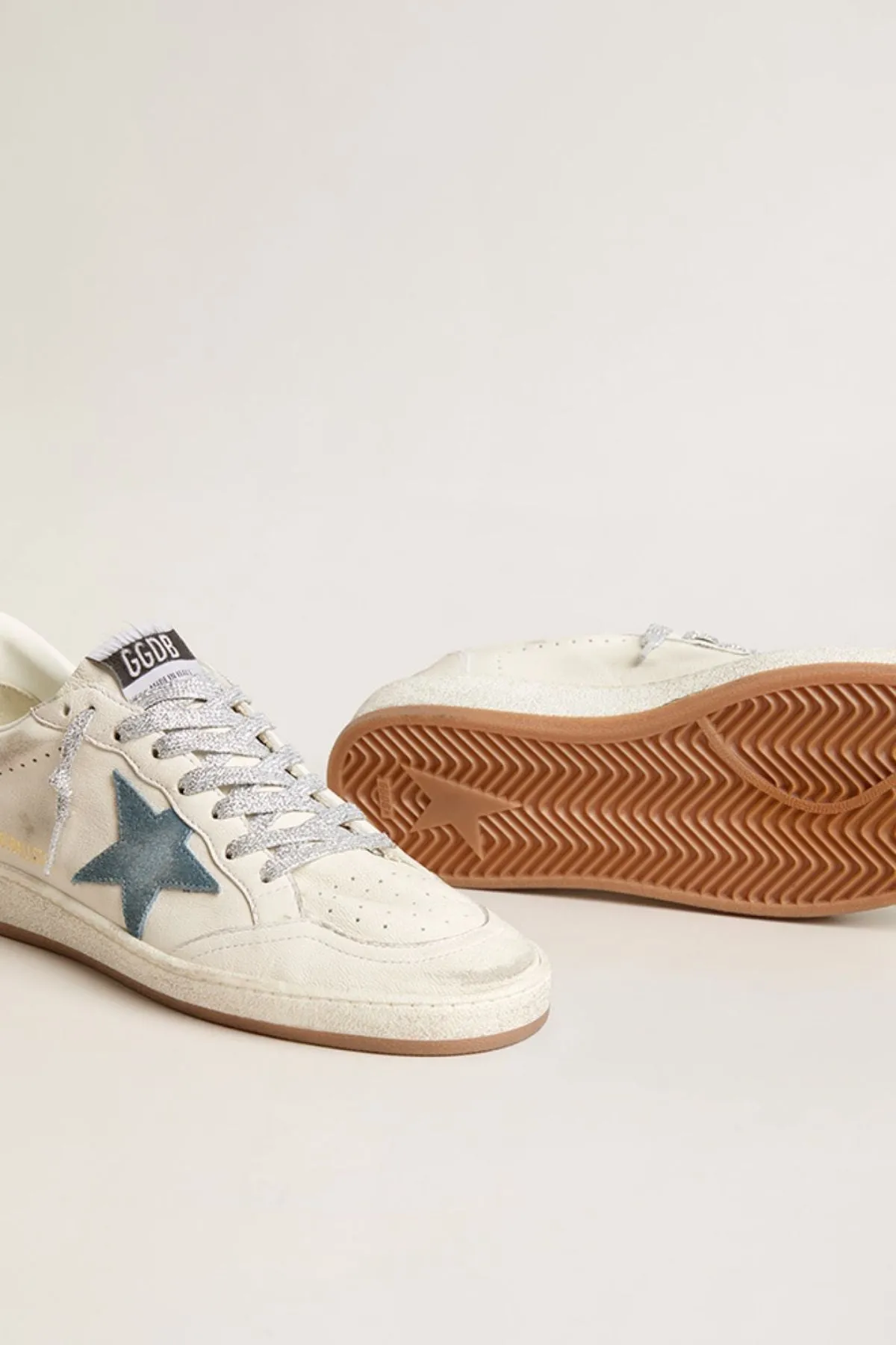 Golden Goose Ball Star Sneaker - White/ Smoke Blue/ Peach