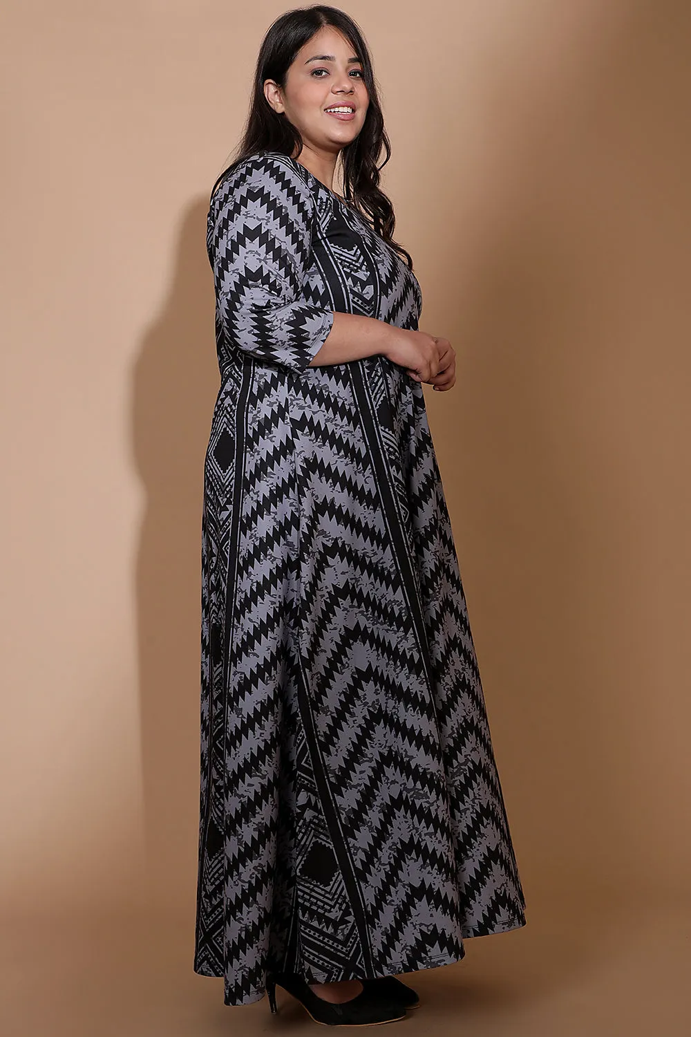 Grey Boho Art Maxi Dress