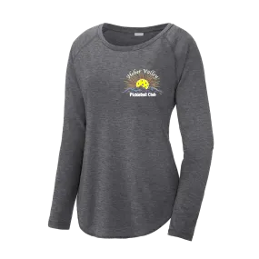 Heber Valley Pickleball Club (Small) | Women's Long Sleeve Scoop Neck Pickleball Shirts | 75/13/12 poly/cotton/rayon