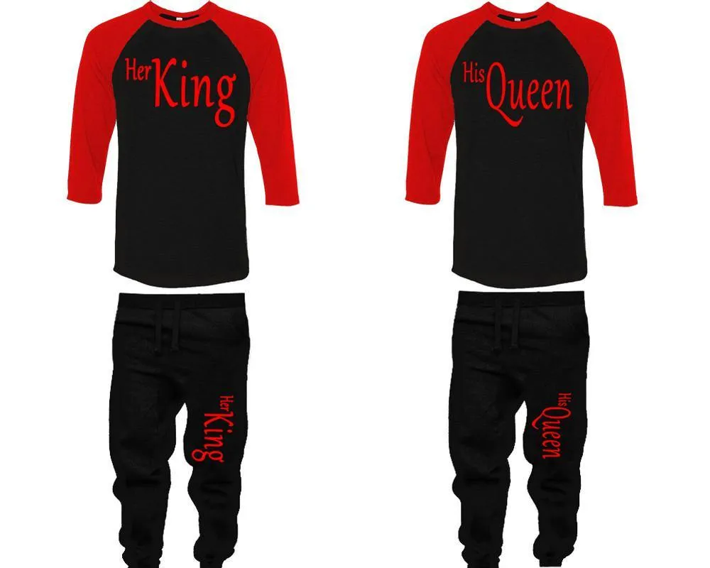 Her King His Queen Couple Baseball Shirt and Jogger Pants, Matching Top Bottom Set