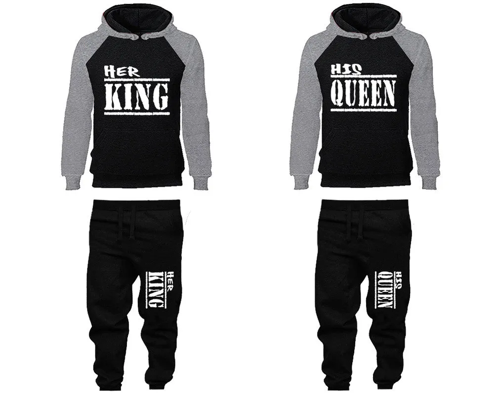 Her King His Queen Couple Matching Hoodies and Jogger Pants Top Bottom Matching Set