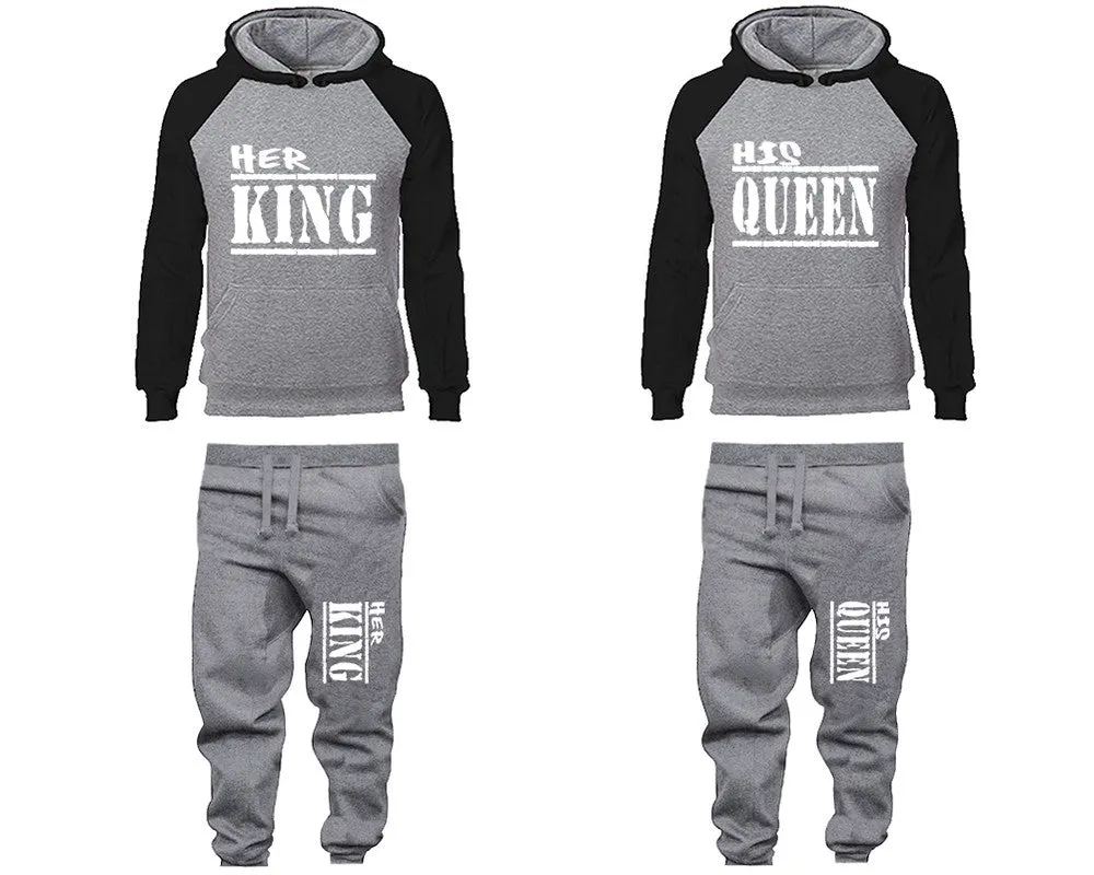 Her King His Queen Couple Matching Hoodies and Jogger Pants Top Bottom Matching Set