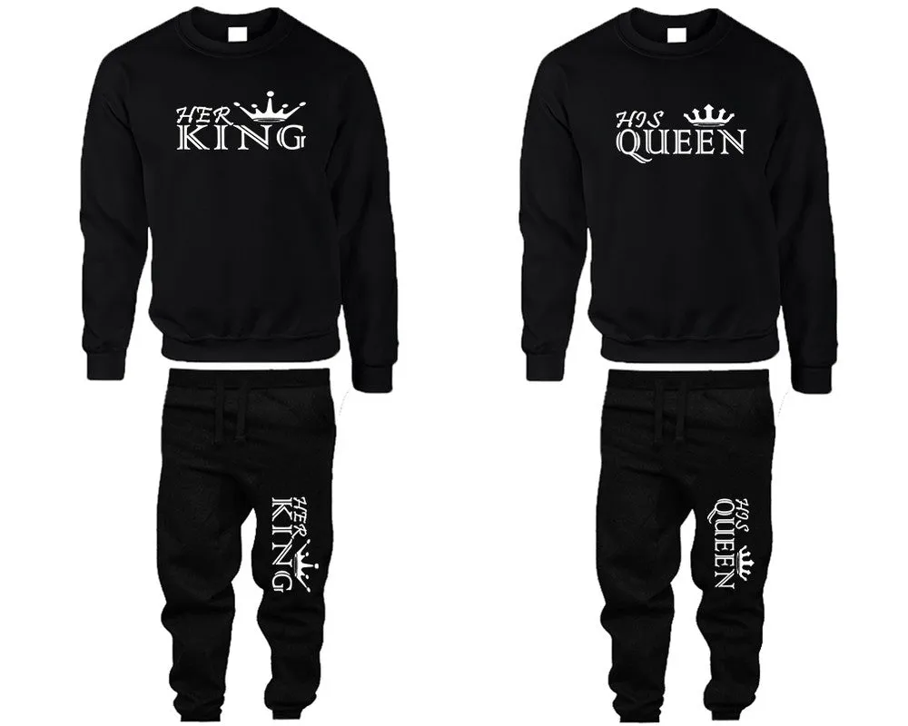 Her King His Queen Couple Matching Top Bottom Set Sweaters and Jogger Pants