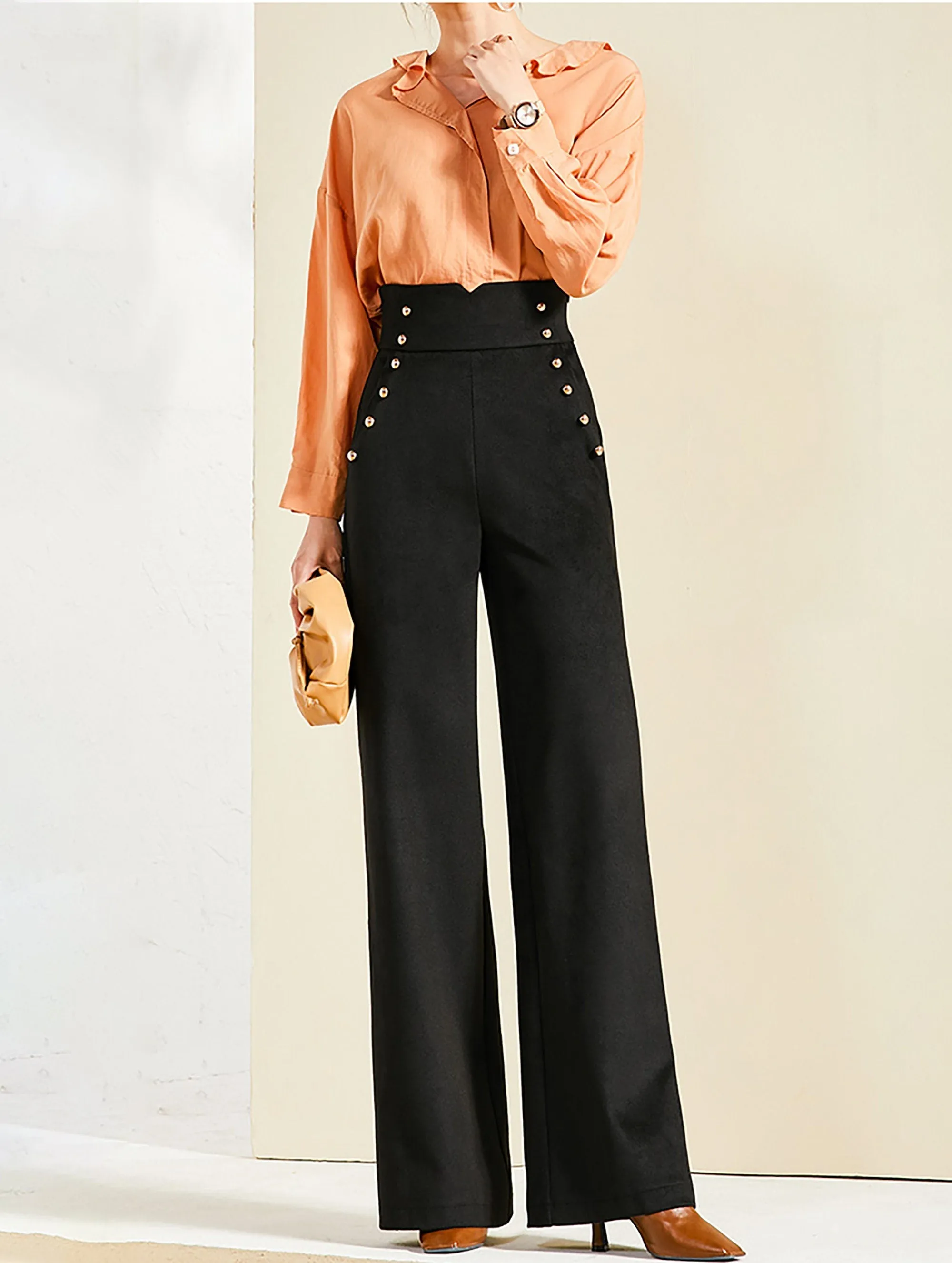 High Waist Pull-On Wide Leg Pants