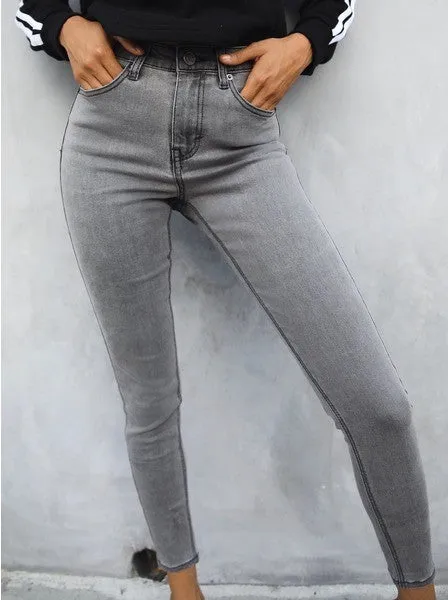 High Waisted Skinny Jeans - Grey