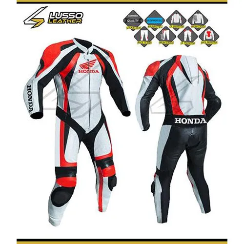 Honda white and red motorcycle leather suit