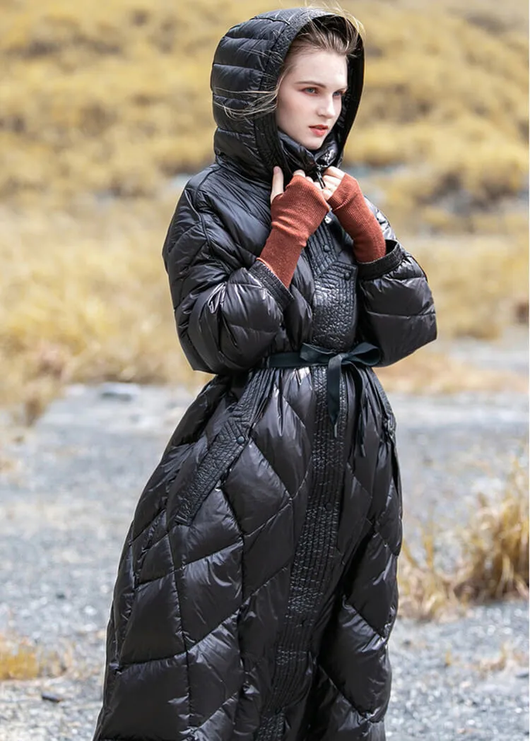 Hooded Fit & Flare Down Puffer Long Coat