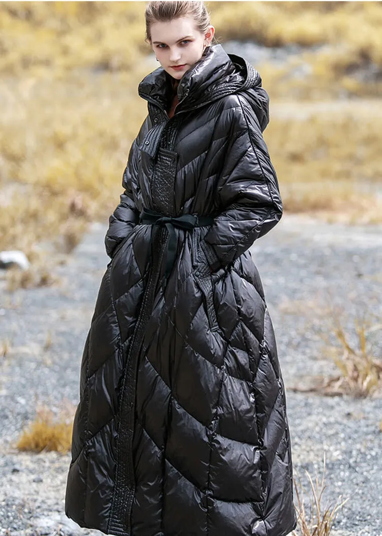 Hooded Fit & Flare Down Puffer Long Coat