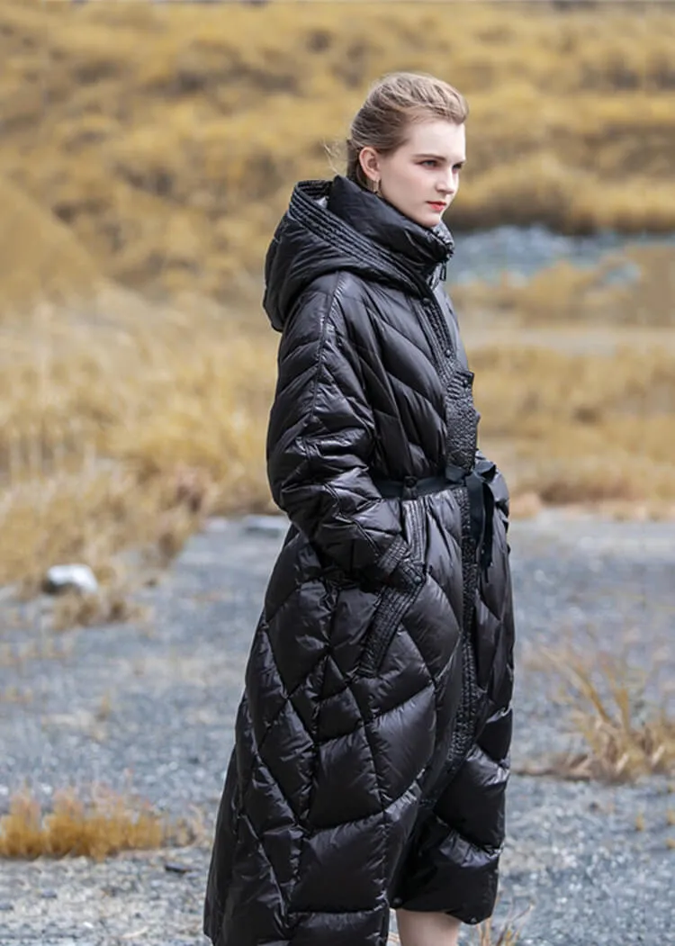 Hooded Fit & Flare Down Puffer Long Coat