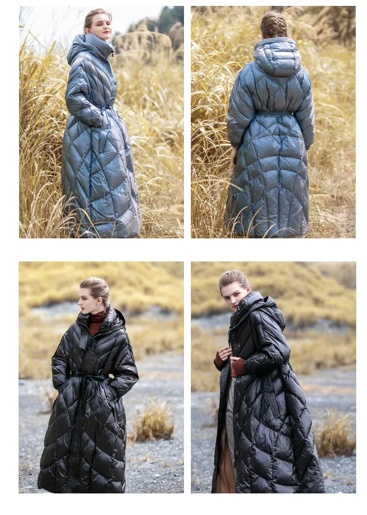 Hooded Fit & Flare Down Puffer Long Coat