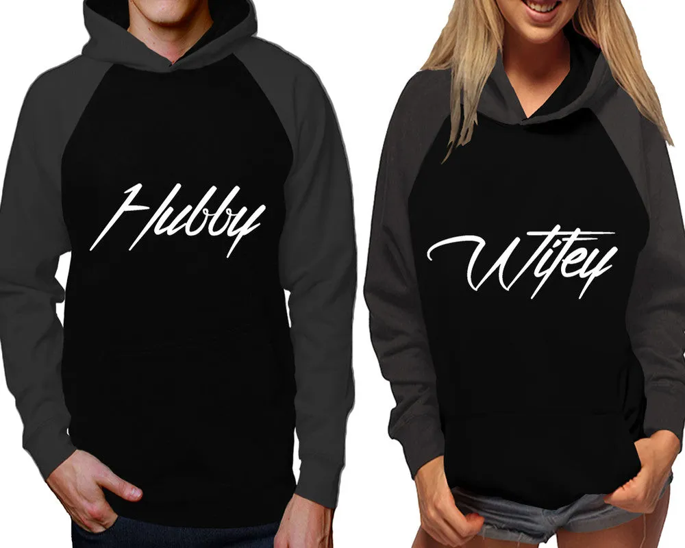 Hubby Wifey Couple Matching Contast Raglan Hoodies