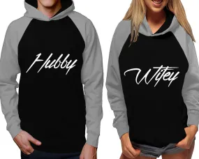 Hubby Wifey Couple Matching Contast Raglan Hoodies