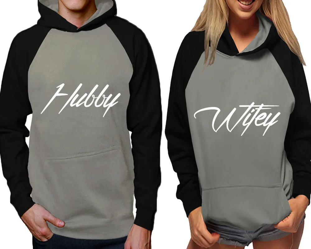 Hubby Wifey Couple Matching Contast Raglan Hoodies