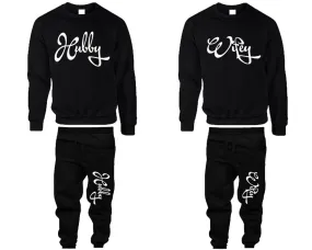 Hubby Wifey Couple Matching Crewneck Sweaters and Jogger Pants Top & Bottom Sets