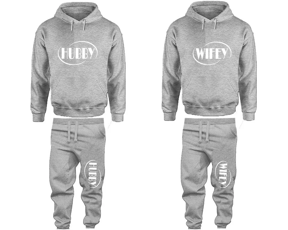 Hubby Wifey Couple Matching Top Bottom Set Pullover Hoodies and Jogger Pants