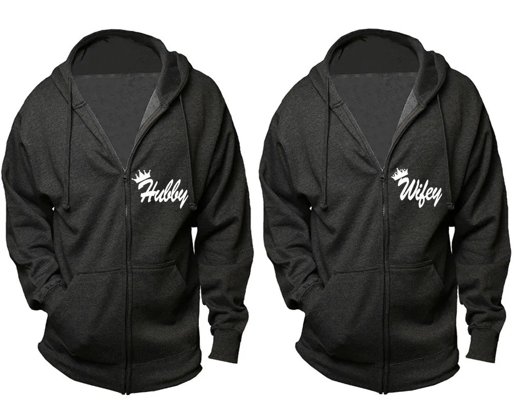 Hubby Wifey Couple Matching Zip Up Hoodies