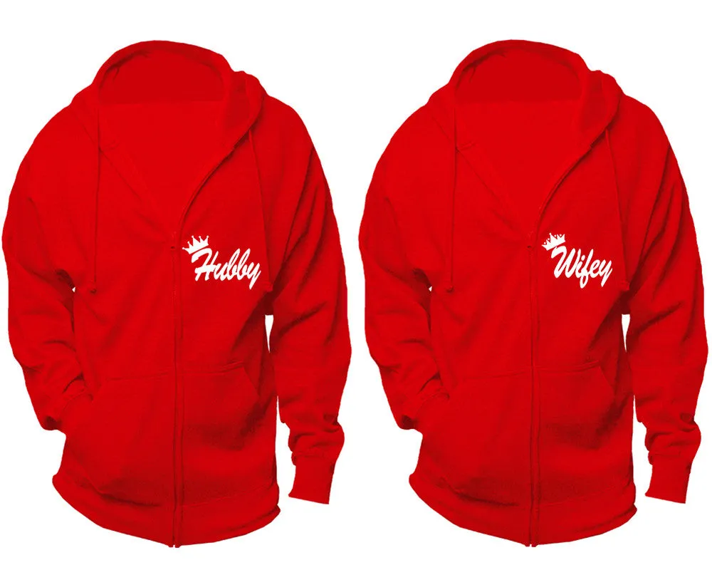 Hubby Wifey Couple Matching Zip Up Hoodies