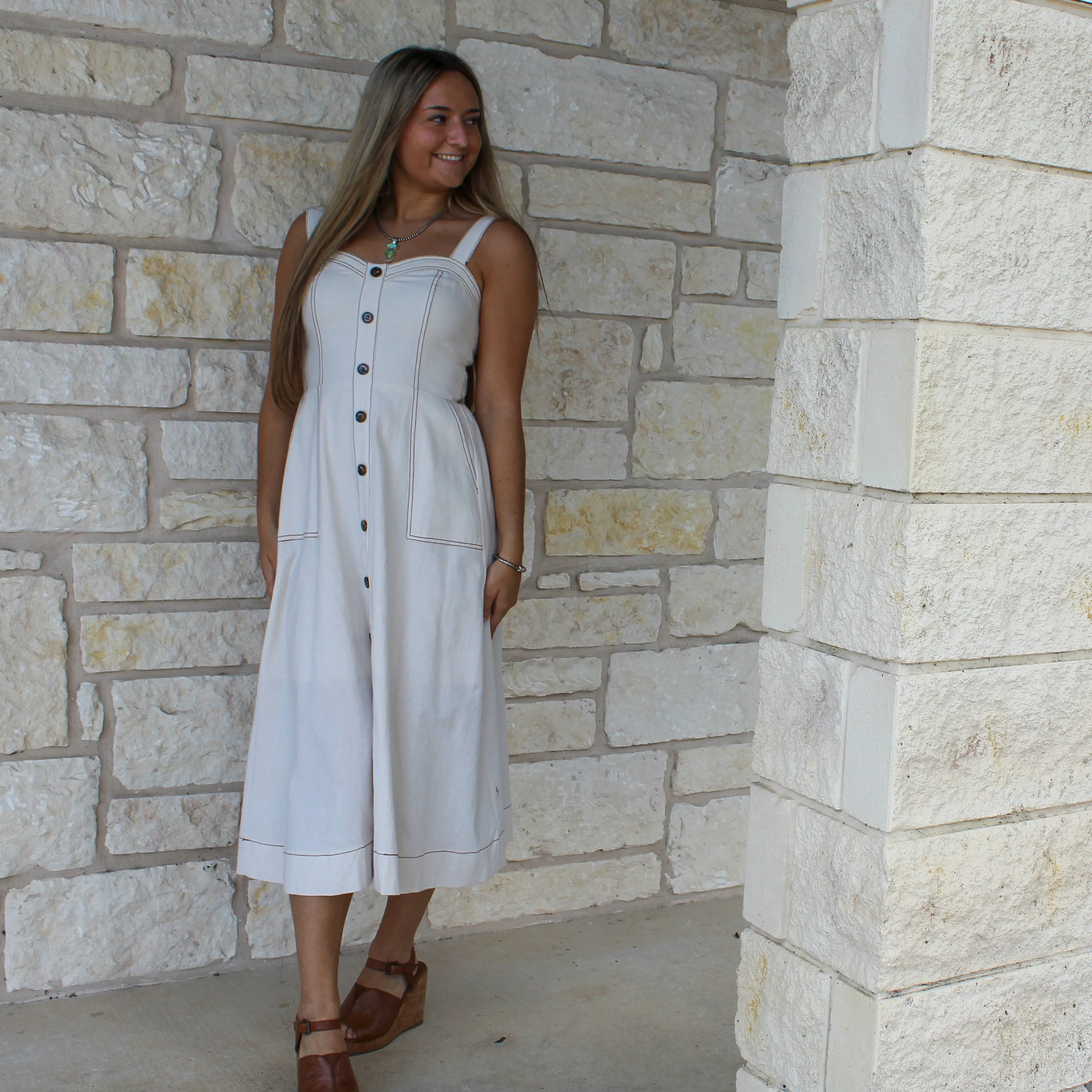 In February Front Button Midi Dress