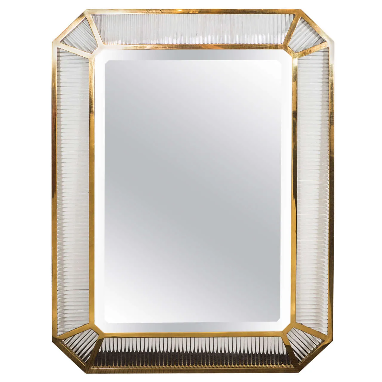 Italian Fontana Arte Glass Rod and Polished Brass Monumental Mirror