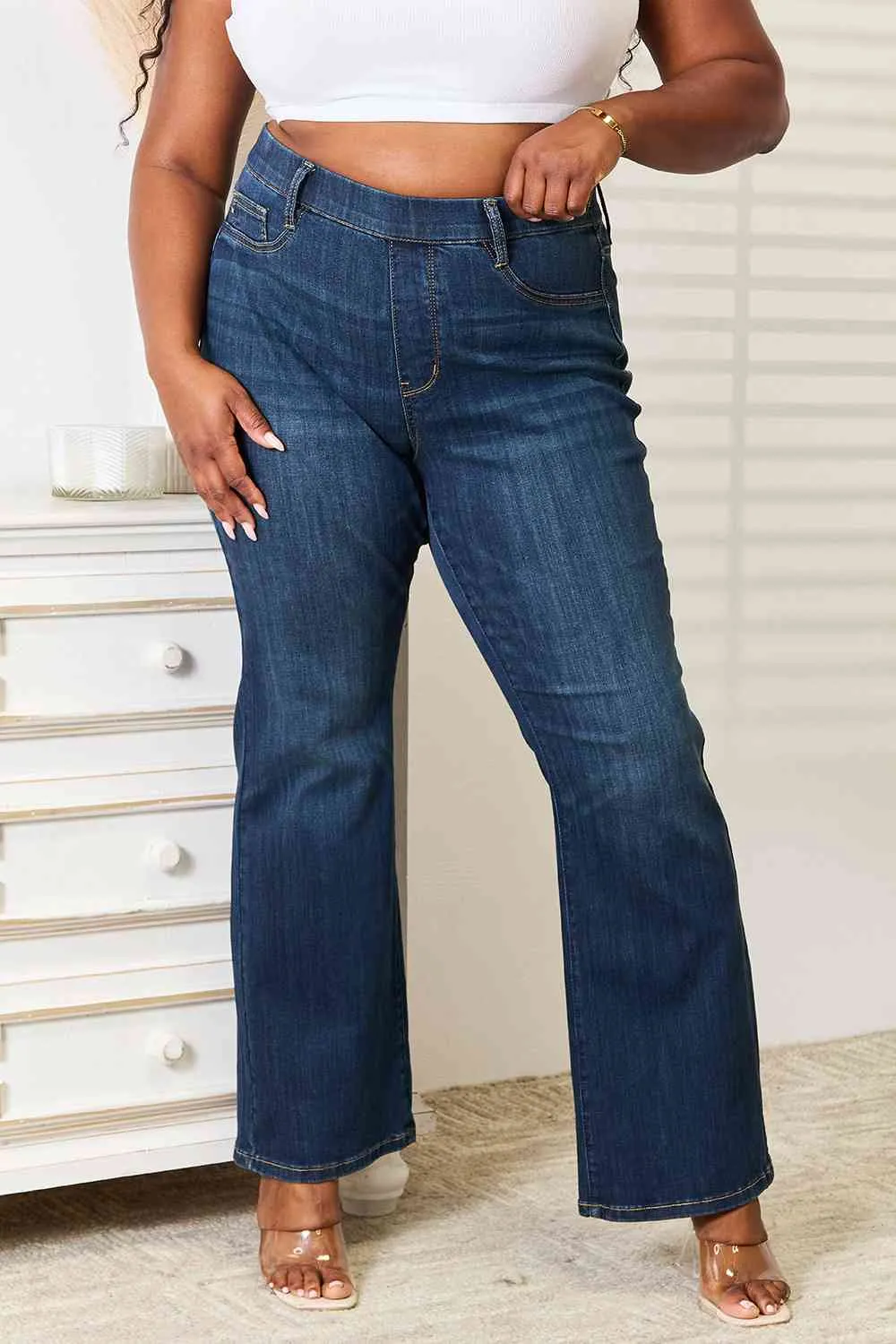 Judy Blue Elastic Waistband Slim Bootcut Jeans