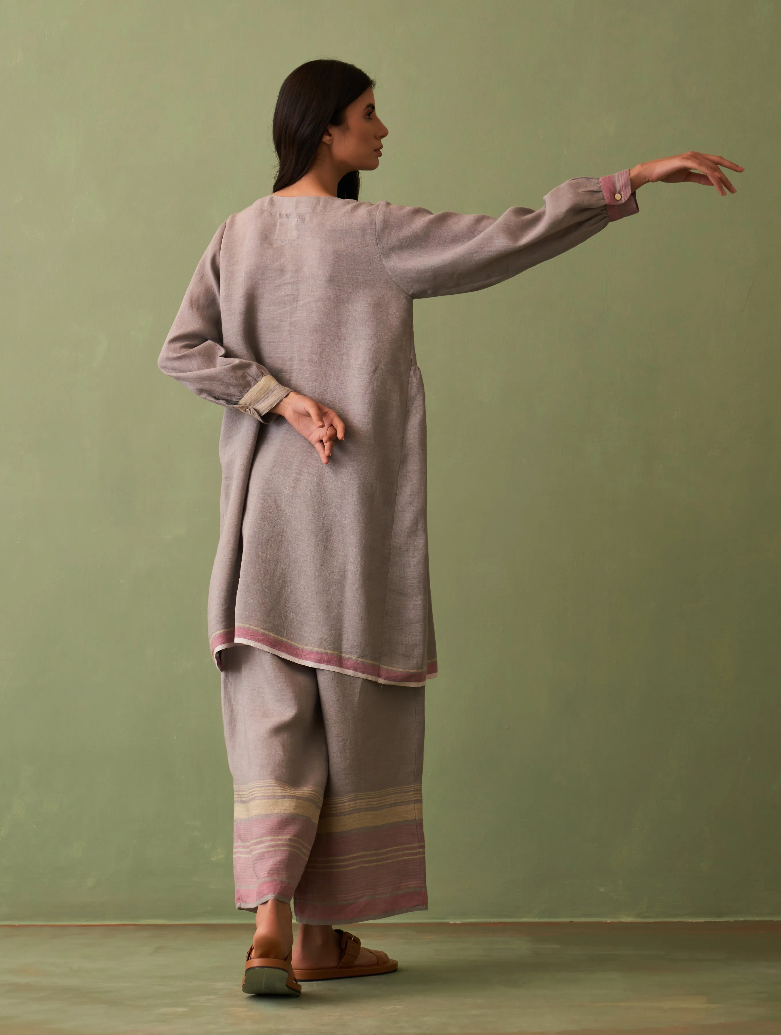 Kari Border Linen Co-ord Set - Ash