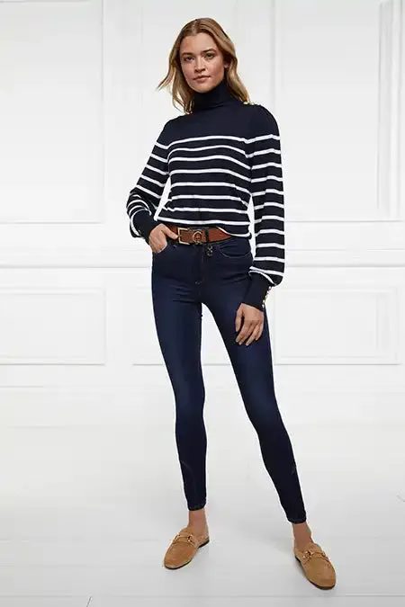 Kelsie Roll Neck Knit (Ink Navy Natural Stripe)