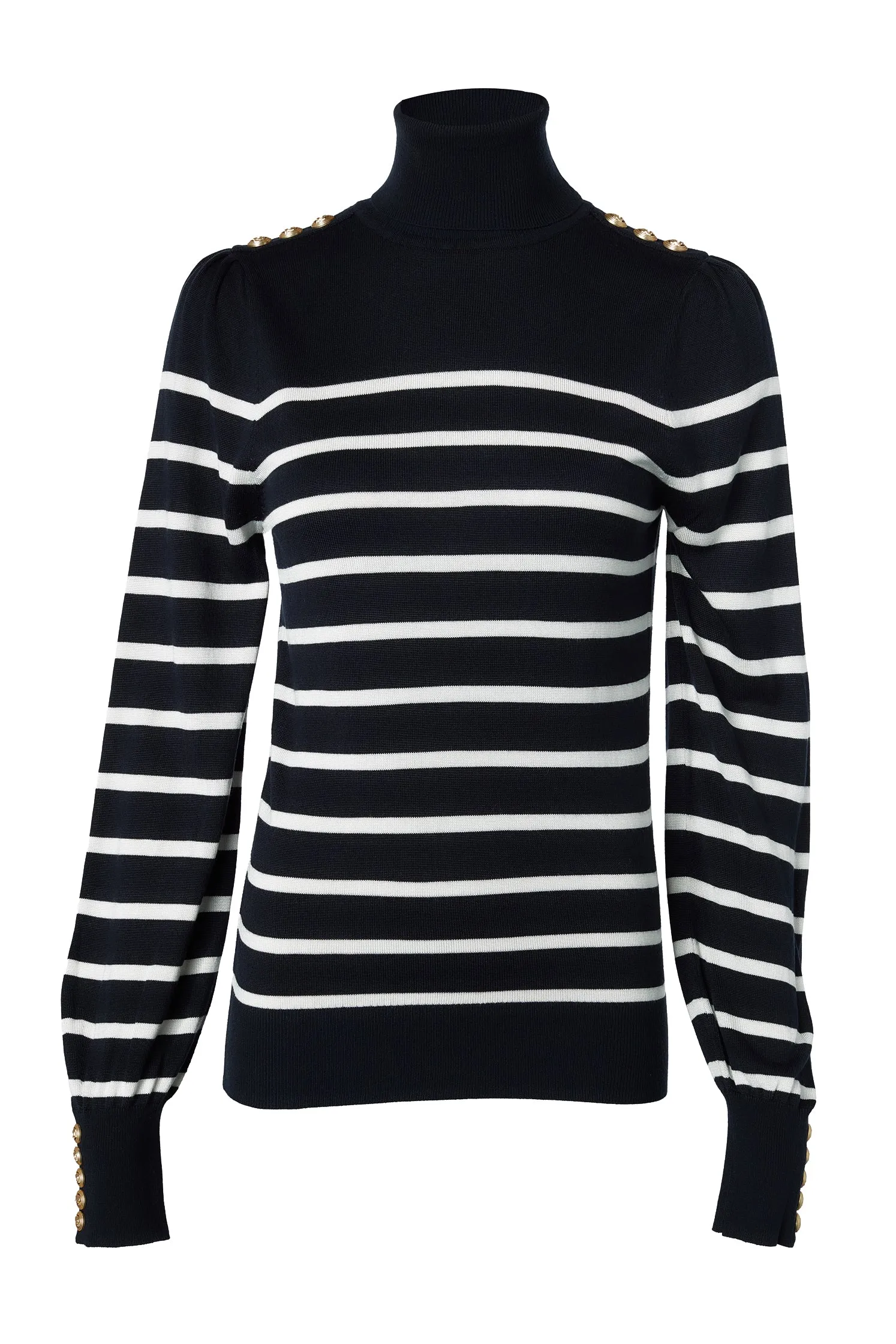 Kelsie Roll Neck Knit (Ink Navy Natural Stripe)