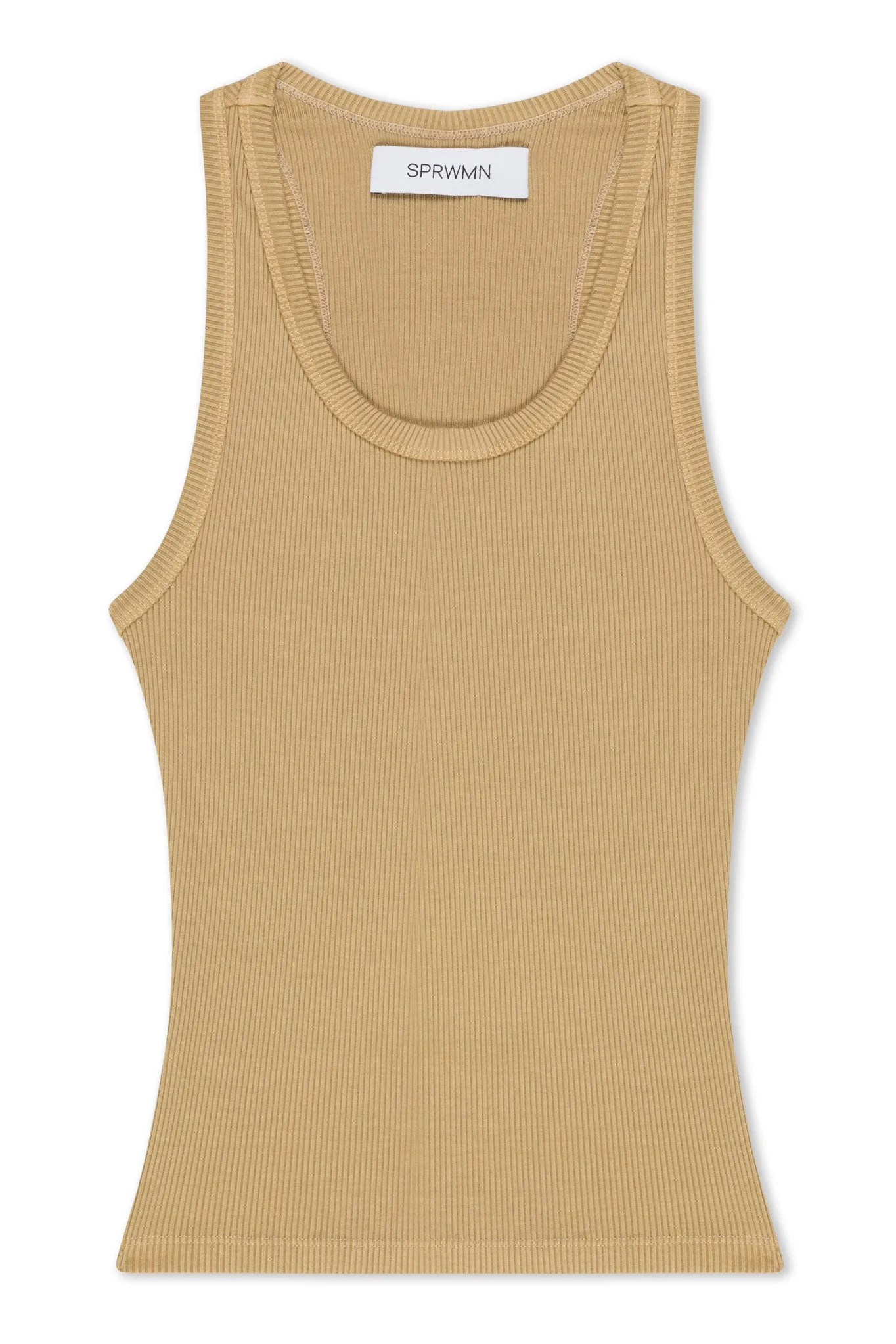 Khaki Rib Fitted Scooped Tank