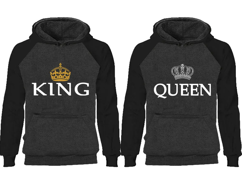 King and Queen Couple Matching Raglan Hoodies, King Queen Contrast Hoodies