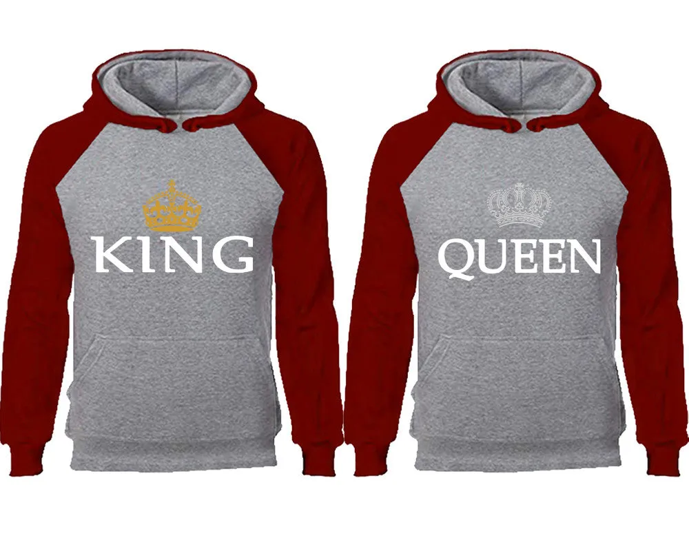 King and Queen Couple Matching Raglan Hoodies, King Queen Contrast Hoodies