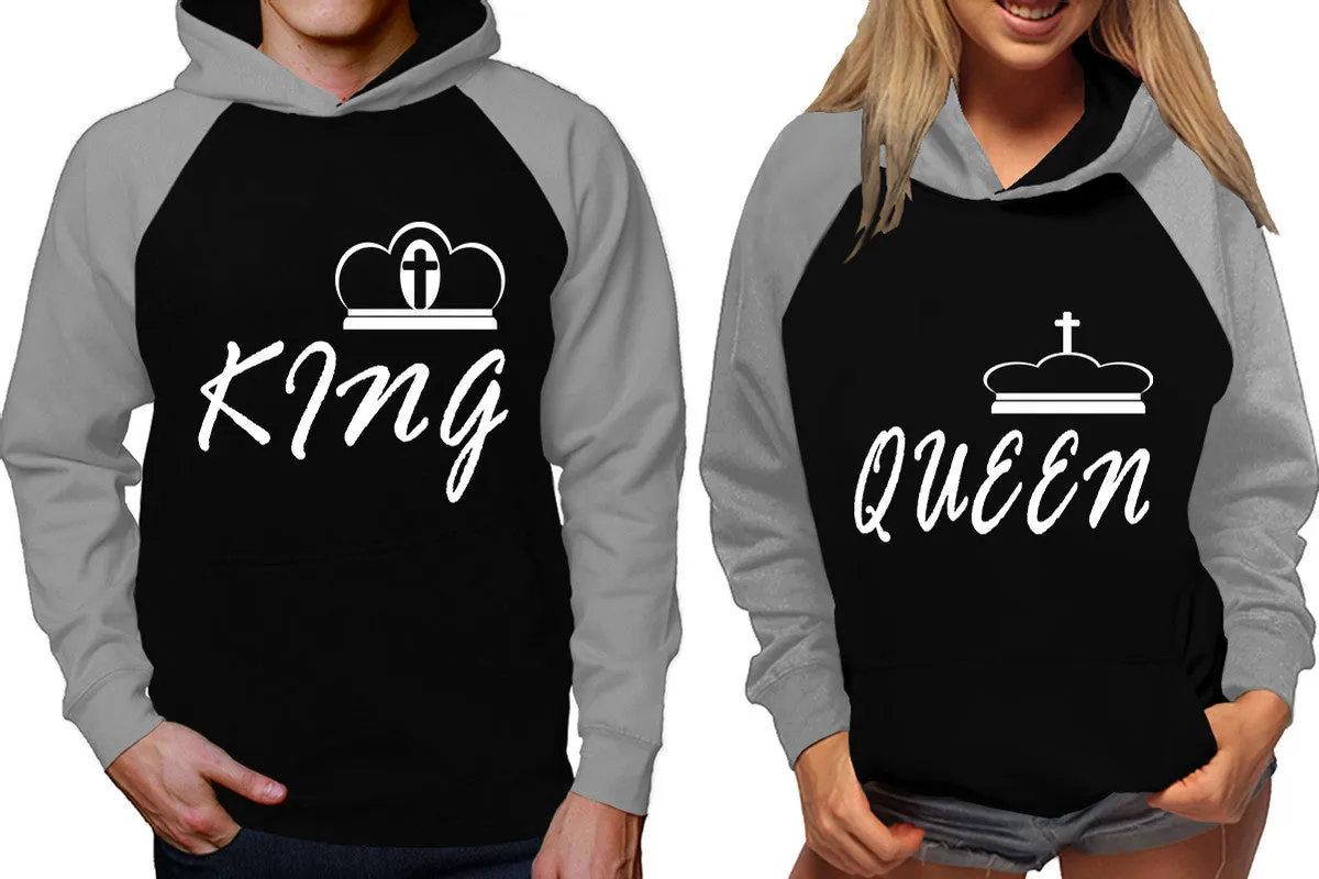 King Queen Couple Matching Contrast Raglan Hoodies