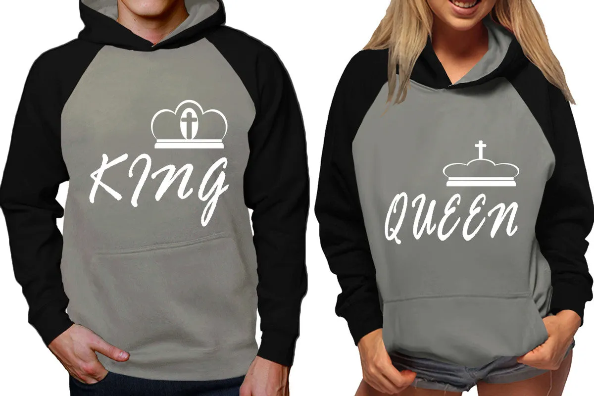 King Queen Couple Matching Contrast Raglan Hoodies