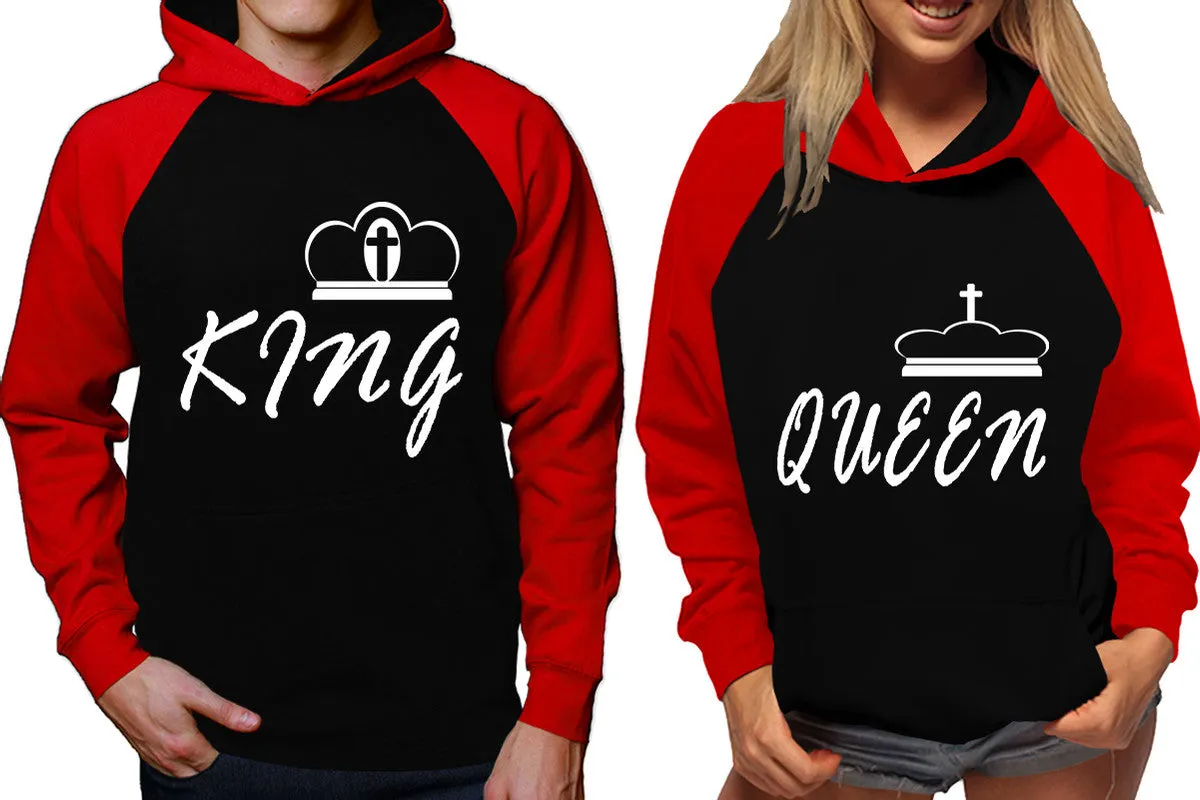 King Queen Couple Matching Contrast Raglan Hoodies