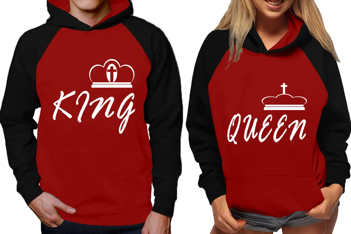 King Queen Couple Matching Contrast Raglan Hoodies