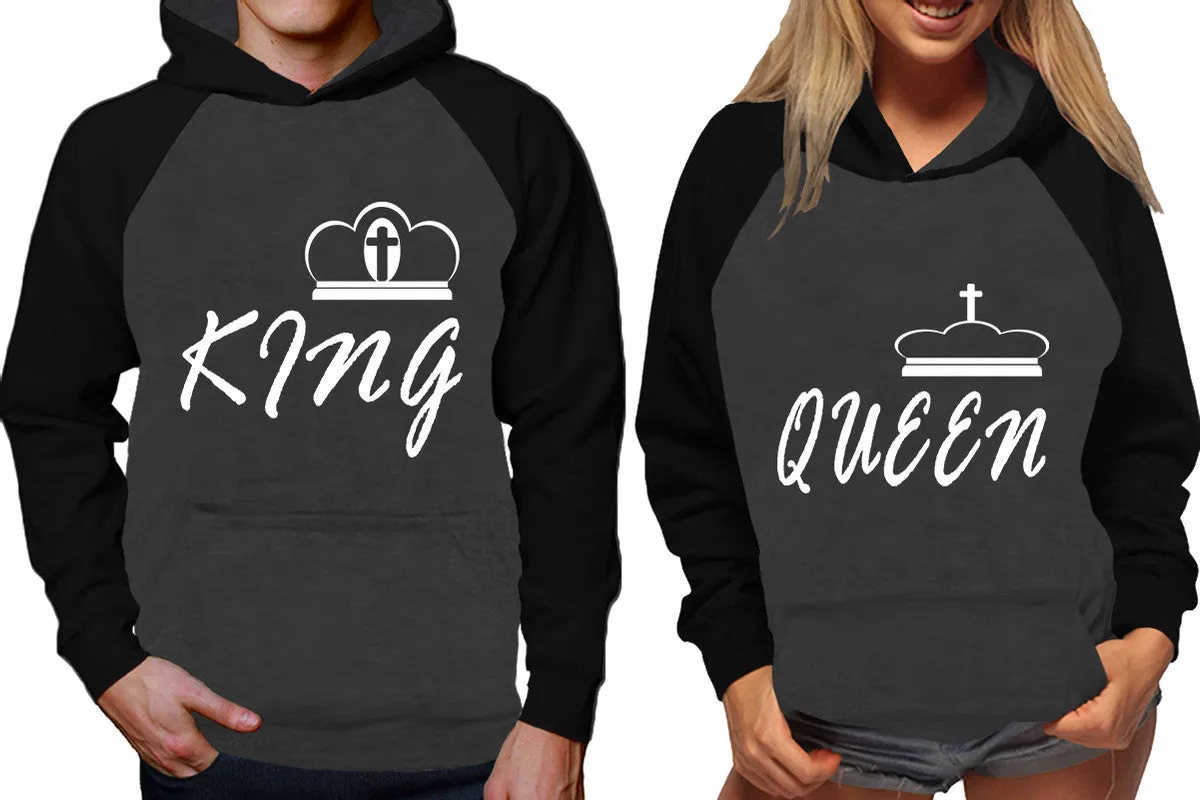 King Queen Couple Matching Contrast Raglan Hoodies