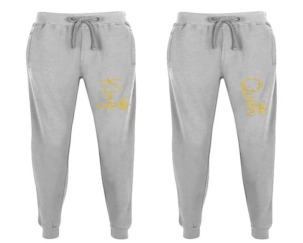 King Queen Couple Matching Jogger Pants,  Couple Designed Sweatpants