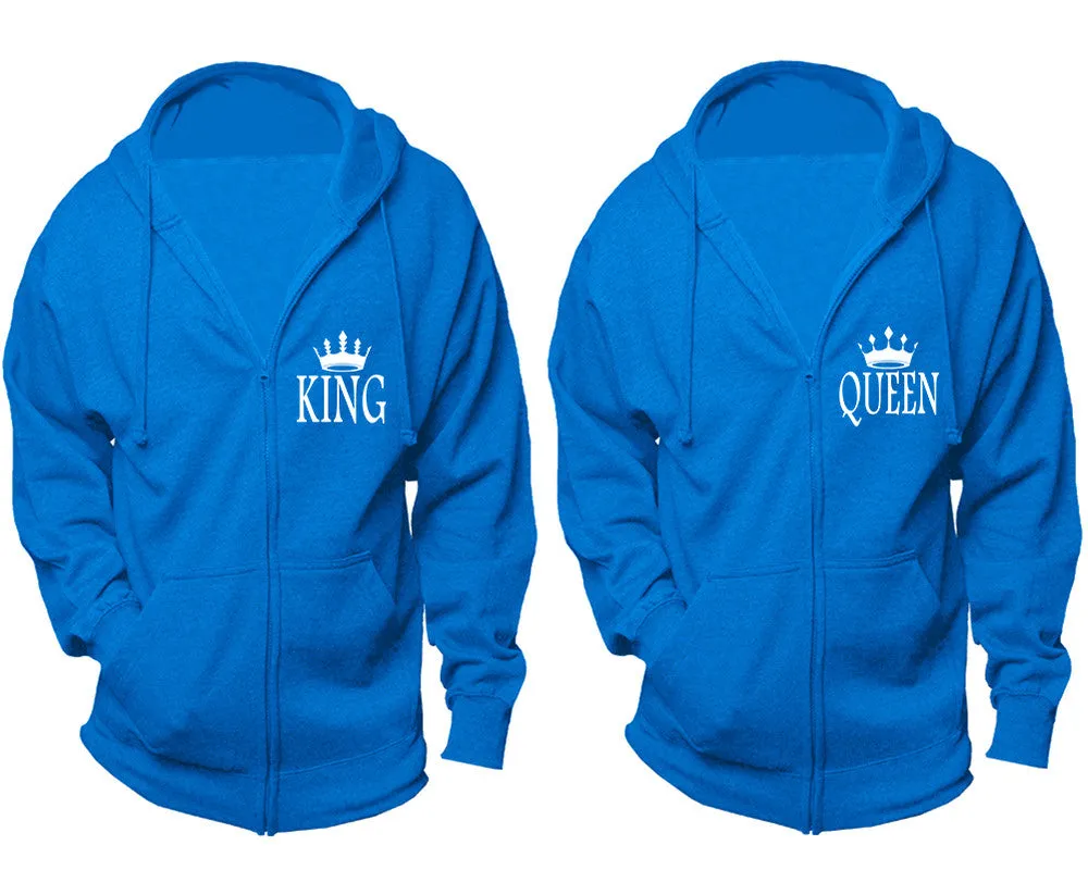 King Queen Couple Matching Zip Up Hoodies