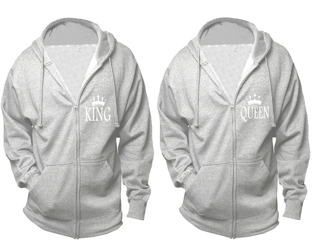 King Queen Couple Matching Zip Up Hoodies