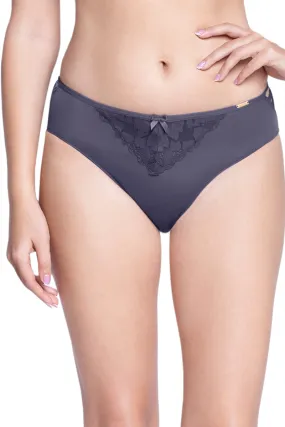 Lace Low Rise Seamed Brazillian Panty - Graystone