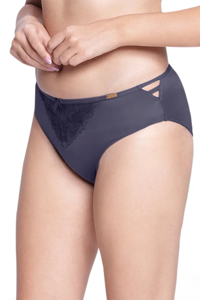 Lace Low Rise Seamed Brazillian Panty - Graystone