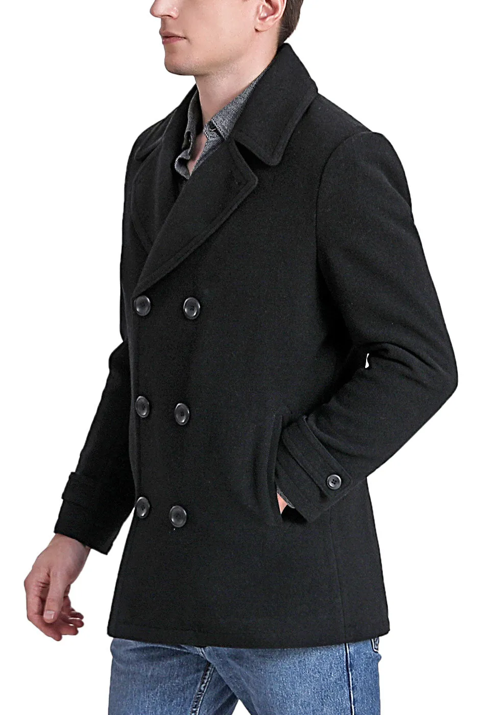 Landing Leathers Men Navy Wool Blend Pea Coat