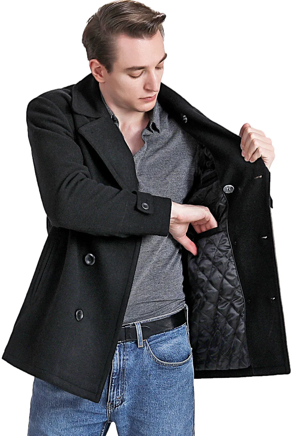 Landing Leathers Men Navy Wool Blend Pea Coat