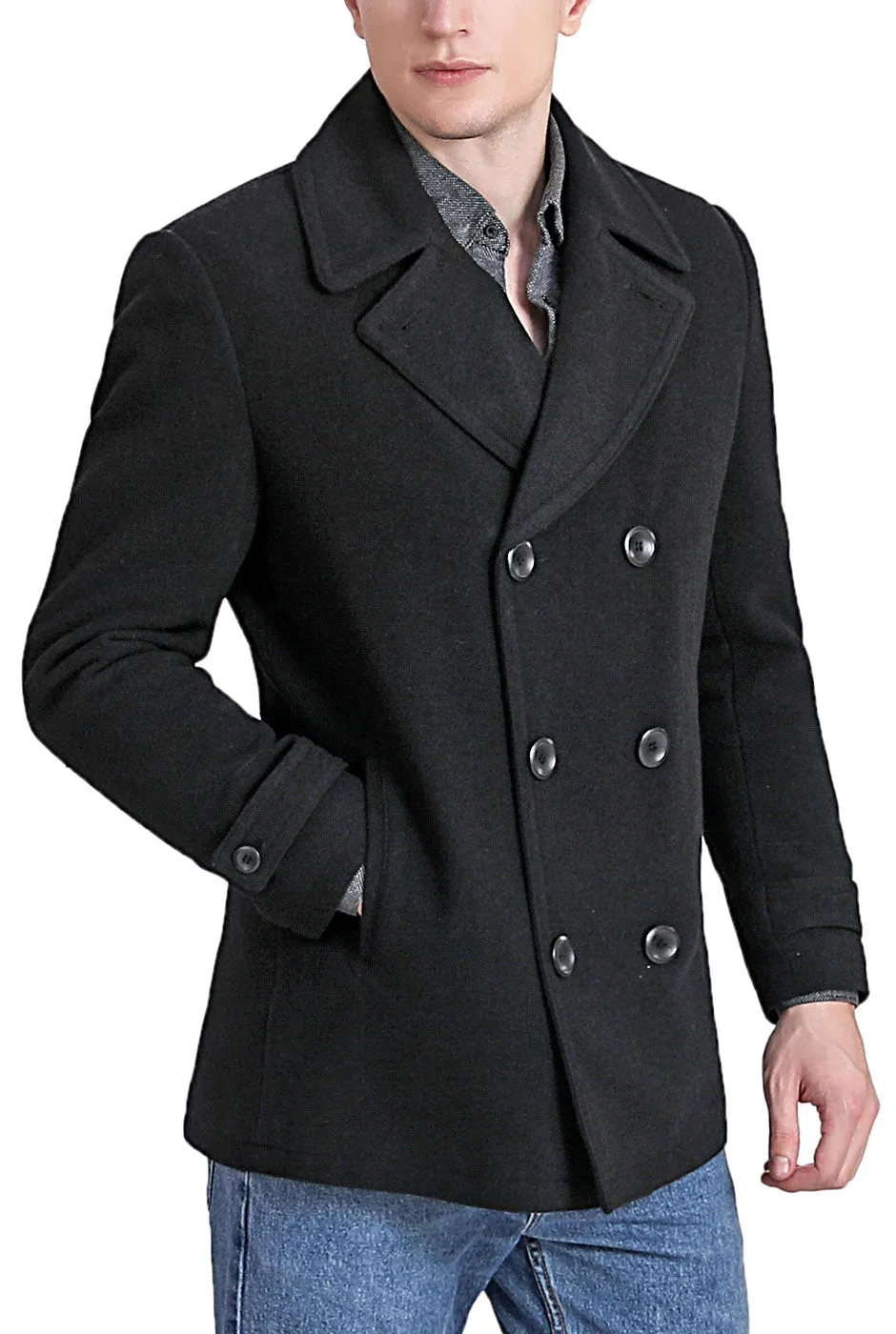 Landing Leathers Men Navy Wool Blend Pea Coat